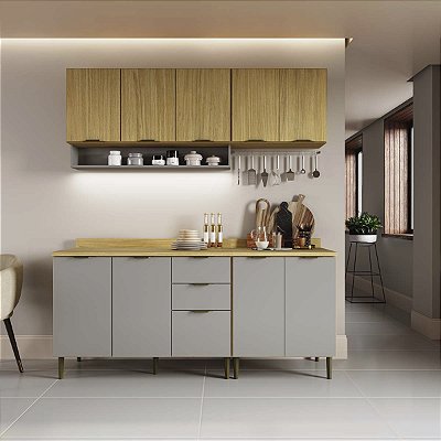 Cozinha Modulada Ibiza MDF 10 Portas 190cm com Tampo e Pés Reguláveis
