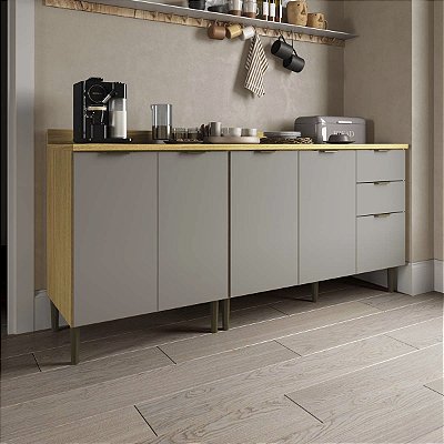 Cozinha Modulada Ibiza MDF 5 Portas 2 Gavetas 190cm com Tampo e Pés