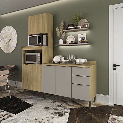 Cozinha Modulada Ibiza MDF 7 Portas 2 Gavetas 190cm com Tampo e Pés