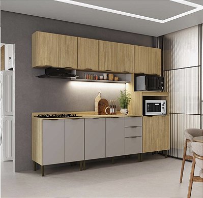 Cozinha Modulada Ibiza em MDF 14 Portas 260cm com Tampo Pés Reguláveis