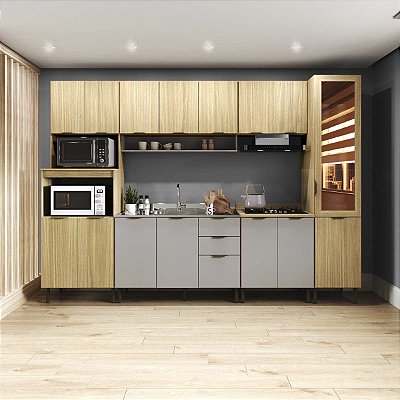 Cozinha Modulada Ibiza em MDF 16 Portas 300cm com Tampo e Pés