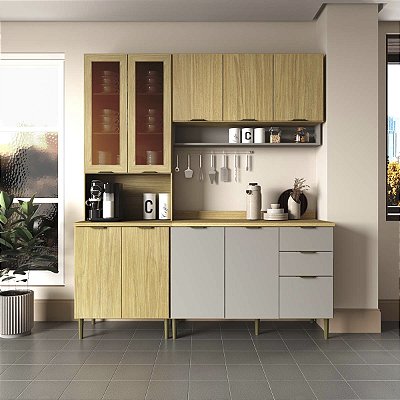 Cozinha Modulada Ibiza em MDF 10 Portas 260cm com Tampo e Pés