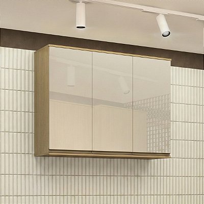 Armário Aéreo Nova Dubai MDF 120x90cm Louro Freijó/Champanhe