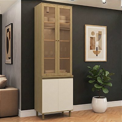 Armário Cristaleira Nova Dubai MDF 240cm Louro Freijó/Champanhe