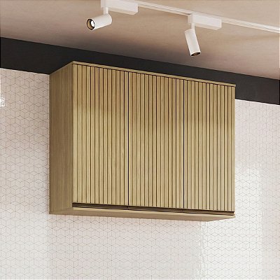 Armário Aéreo Nova Dubai em MDF 120x90cm 3 Portas Louro Freijó