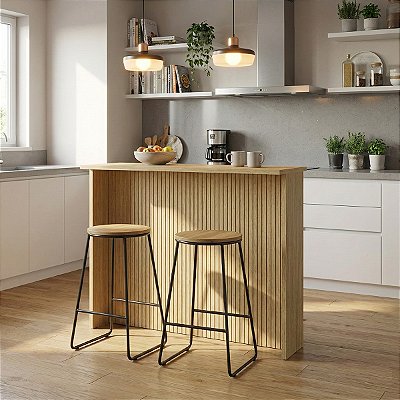 Bancada de Cozinha Nova Dubai em MDF 125x105cm Louro Freijó