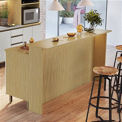 Bancada de Cozinha Nova Dubai em MDF 205x105cm Louro Freijó