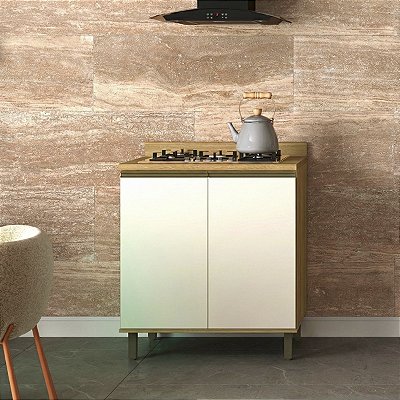 Balcão Cozinha Nova Dubai MDF 80cm 2Portas Louro Freijó/Champanhe