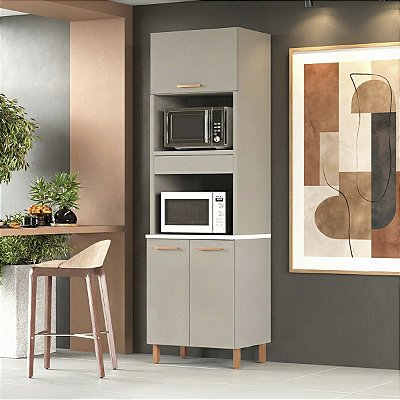 Torre Quente Cozinha Sardenha em MDF 70x230cm 3 Portas com Pés