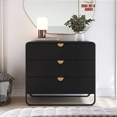 Cômoda Luna Orgânico 90x82cm com 3 Gavetas e Pés em Metal