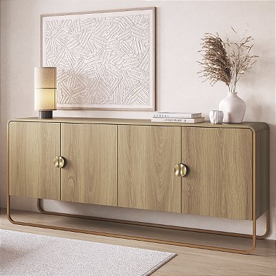 Balcão Buffet Luna Orgânico 180x75cm 4 Portas e Pés em Metal