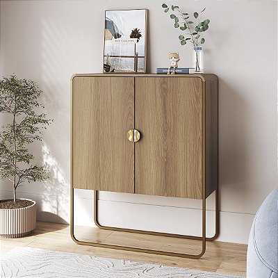 Balcão Buffet Luna Orgânico 90x111cm com 2 Portas e Pés em Metal