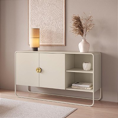 Balcão Buffet Aura Orgânico 135x75cm 2 Portas com Pés em Metal
