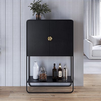 Balcão Bar Orgânico 90x140cm 2 Portas com Prateleira e Pés em Metal