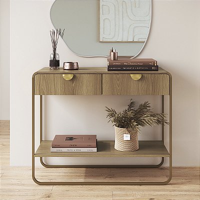 Aparador Luna Orgânico 100x81cm 2 Gavetas com Prateleira Pés em Metal