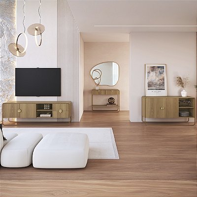 Conjunto Sala de Estar Rack Buffet Aparador Orgânico Aura c/ Pés Metal
