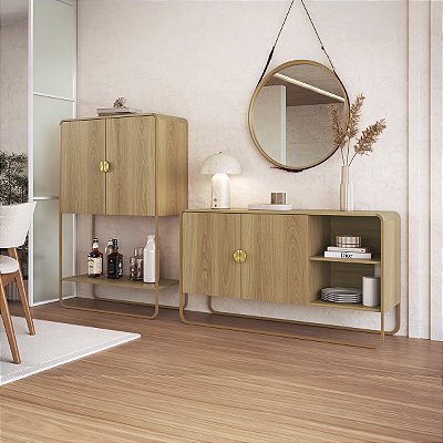 Conjunto Sala de Estar Buffet e Bar Estilo Orgânico com Pés em Metal