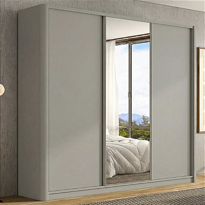 Roupeiro Bend em MDF 276cm 3 Portas com Espelho e Lateral Curva