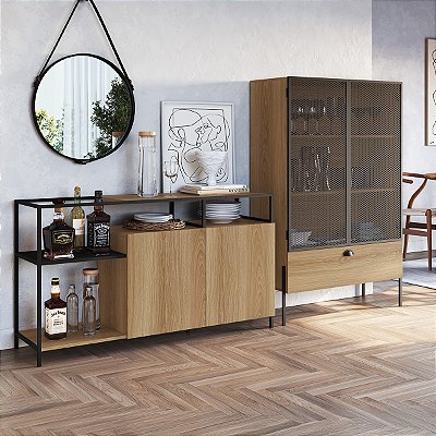 Conjunto Sala de Estar Aparador Buffet e Cristaleira Estilo Industrial