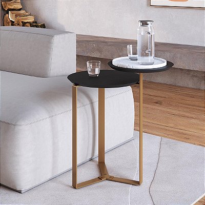 Mesa de Centro Orgânica com 2 Tampos Chanfrada e Pés em Metal