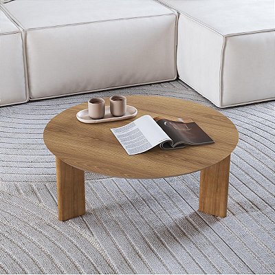 Mesa de Centro Orgânica Grande 80cm Tampo Chanfradao e Pés em Madeira