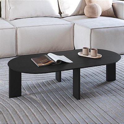 Mesa de Centro Orgânica 120cm Tampo Chanfrado com Pés de Madeira