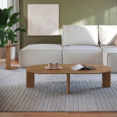 Conjunto Sala de Estar com Mesa de Centro e Lateral Pés em Madeira