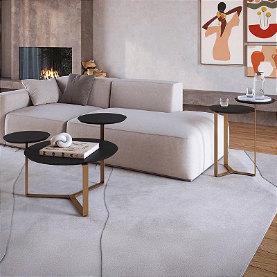 Conjunto Sala de Estar Orgânico Mesa Centro e Lateral Tampo Chanfrado