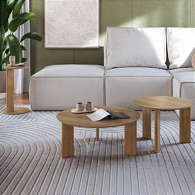 Conjunto Sala de Estar 2 Mesa Centro 1 Mesa Lateral Orgânica Chanfrada