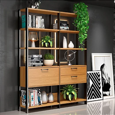 Estante para Sala de Estar 2 Torres 144,5cm 2 Gavetas 100% MDF