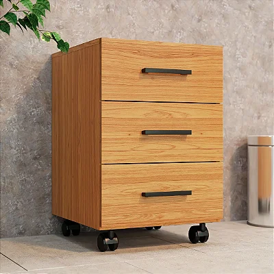 Gaveteiro para Escritório com 3 Gavetas 100% MDF com Rodízios