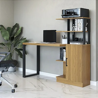 Mesa Escrivaninha Industrial com Torre e Porta 135cm 100% MDF