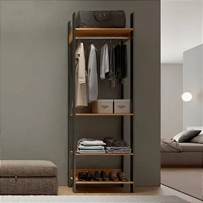 Estante Closet Industrial 220cm com Cabideiro e 4 Prateleiras