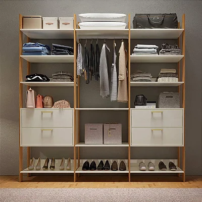 Guarda-Roupa Closet Industrial 3 Torres e 4 Gavetas com Cabideiro