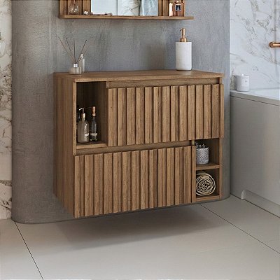 Gabinete Banheiro Suspenso Luiza 75cm 2 Portas Basculante Ripado