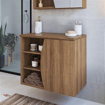 Gabinete para Banheiro Suspenso Laura 70cm 1 Porta e 2 Prateleiras