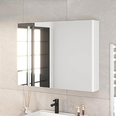 Armário Espelheira Banheiro Aurora 80cm com 2 Portas Espelho