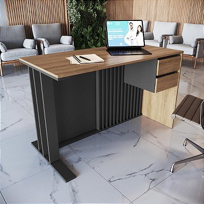 Mesa Escrivaninha Recepção 120cm Ripada com 2 Gavetas