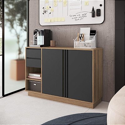 Armário Balcão para Escritório 110cm com 2 Portas 2 Gavetas