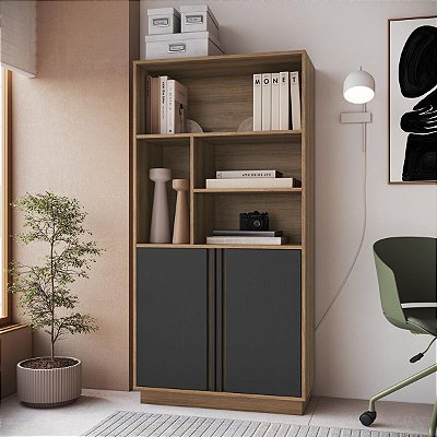 Armário Alto para Escritório Home Office 160cm com 2 Portas e Nichos