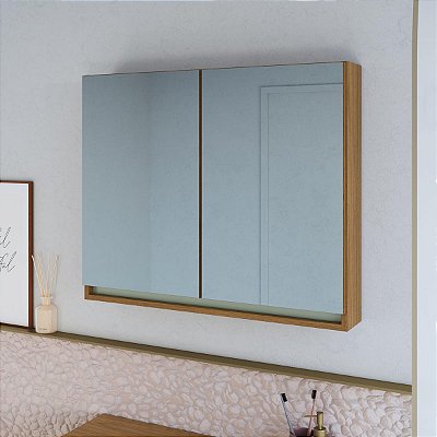 Armário Espelheira Suspensa para Banheiro Lívia 80cm com 2 Portas