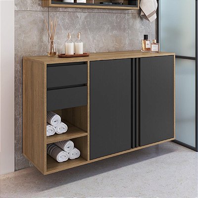 Gabinte de Banheiro 110cm Antônia com 2 Portas e 2 Gavetas Sem Cuba