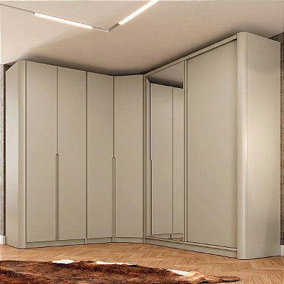 Roupeiro Aurora em MDF 504cm 6 Portas Lateral Curva e Espelho Direita