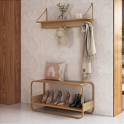 Conjunto Sapateira e Prateleira Suspensa Aura 90cm Estrutura em Metal