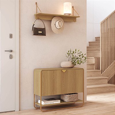 Conjunto Sapateira Aparador e Prateleira Aura 90cm Estrutura em Metal