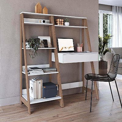Conjunto para Escritório Escrivaninha e Estante 126cm com Gaveta