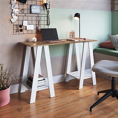 Mesa Escrivaninha Cavalete 120cm com 2 Prateleiras Moderna