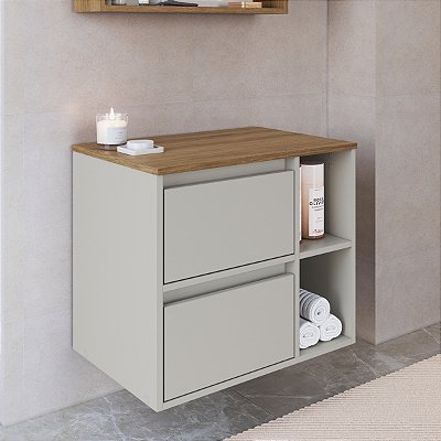 Gabinete Suspenso 60cm 2 Nichos com Porta Basculante e Gaveta