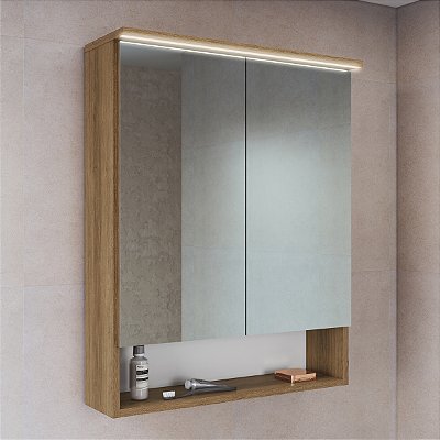 Armário Espelheira para Banheiro 60cm 2 Portas e Iluminação Led