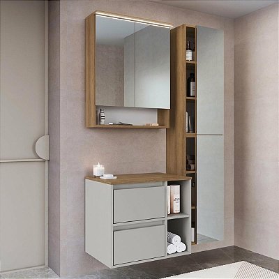 Conjunto para Banheiro Suspenso 96cm 4 Peças Iluminação em Led